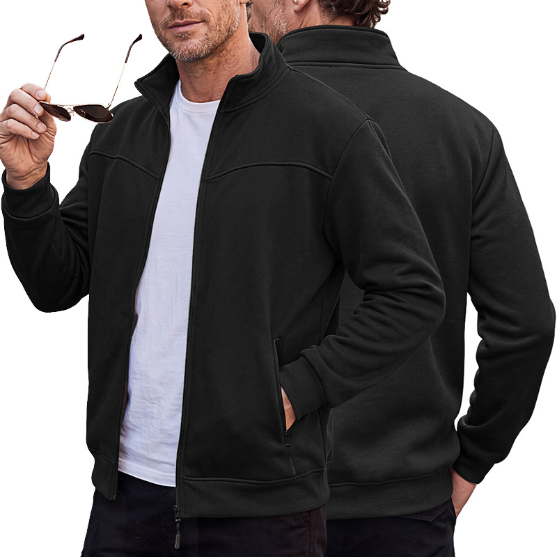Men's Clothing Tops Jackets Coats Men's Autumn Winter Stand-Up Collar Fleece Lined Jacket with Zipper Side Pockets for Outdoor Casual Long Sleeve Sweater Coat
