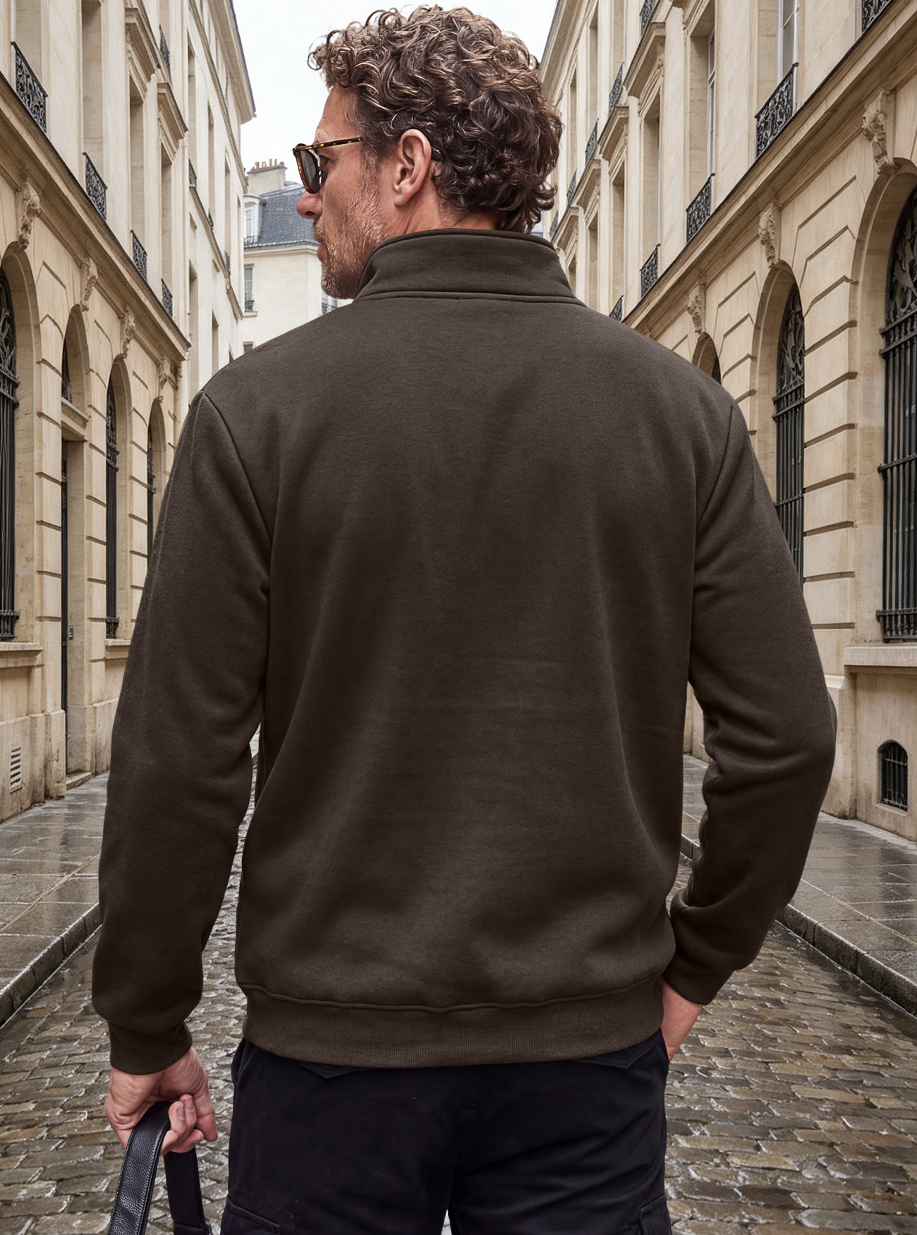 Men's Clothing Tops Jackets Coats Men's Autumn Winter Stand-Up Collar Fleece Lined Jacket with Zipper Side Pockets for Outdoor Casual Long Sleeve Sweater Coat