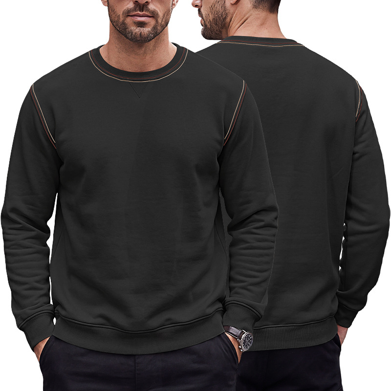 Men's Clothing Tops Sweatshirts Men's Autumn Winter Bright Line Base Shirt Round Neck Ribbed Bottom Swing Top Pulley Cloth Hoodie