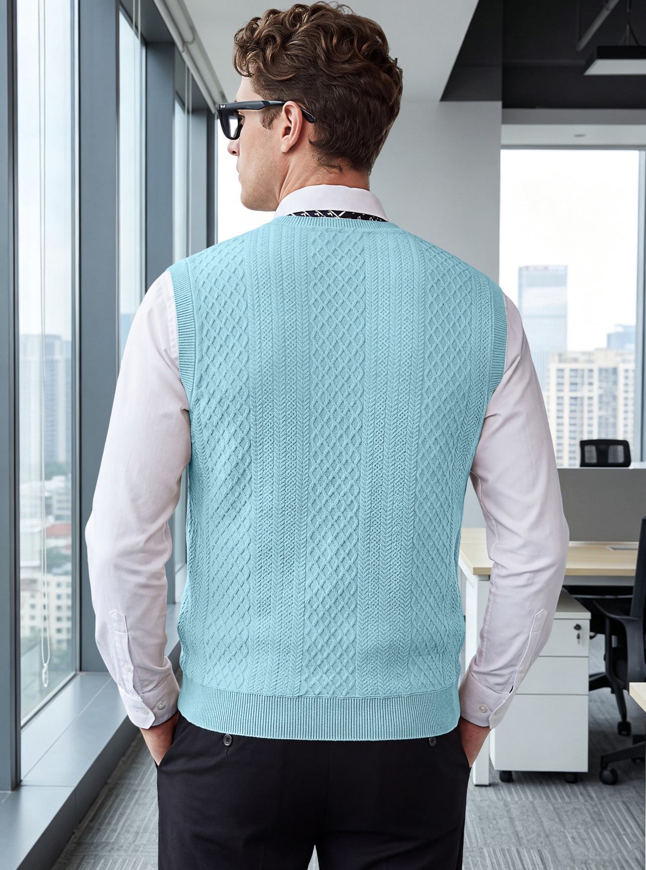 Men's Clothing Tops Tanks Camis Tank Tops Men's Heavyweight V-Neck Vest Textured Jacquard Sleeveless Knit Sweater Vintage Plus Size Casual Vest