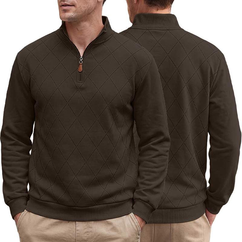Men's Clothing Tops Sweatshirts Men's American Autumn Winter Semi-Zip Stand-Up Collar Knitwear Diamond Pattern Long Sleeve Pullover Casual Hoodie