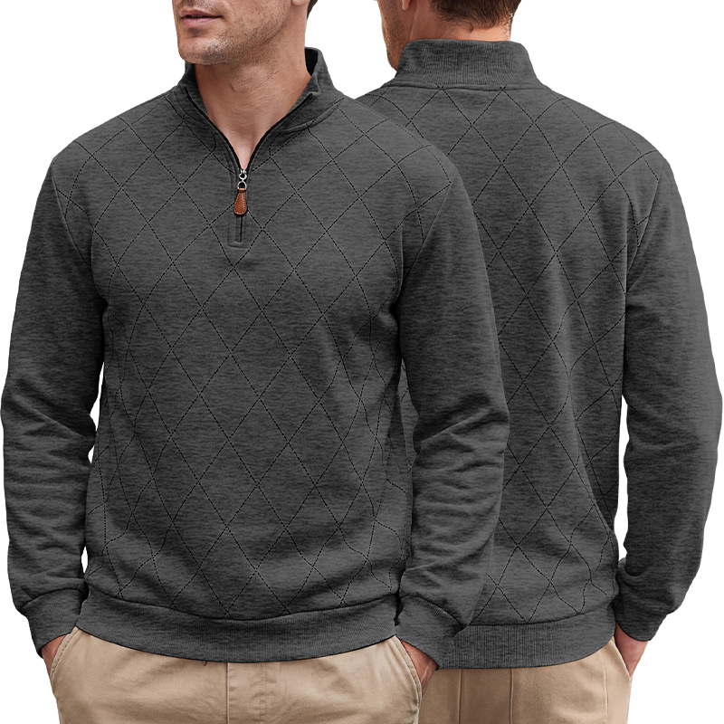 Men's Clothing Tops Sweatshirts Men's American Autumn Winter Semi-Zip Stand-Up Collar Knitwear Diamond Pattern Long Sleeve Pullover Casual Hoodie