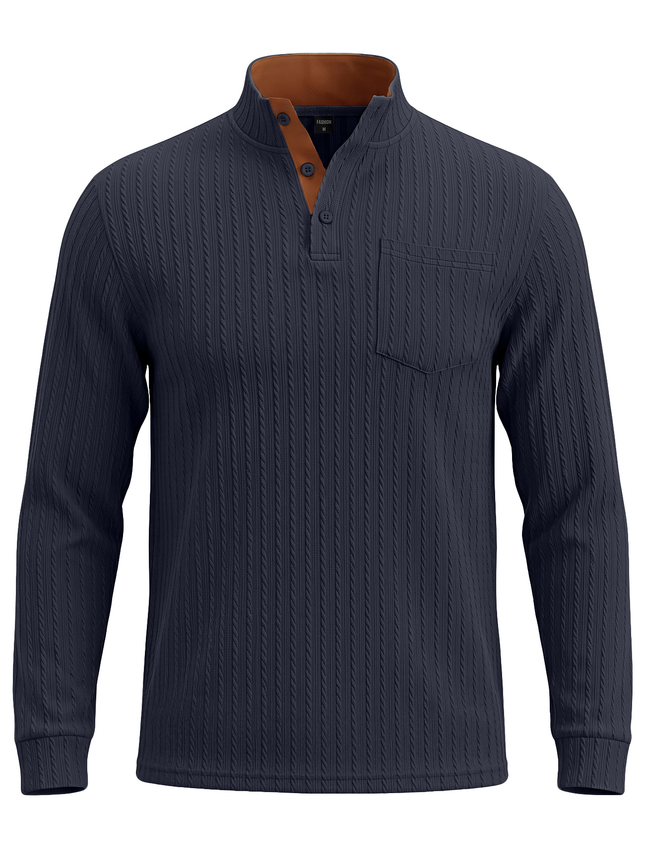 Men's Clothing Tops Sweatshirts Men's American Texture Jacquard Henley Polo Shirt Autumn Winter Chest Pocket Casual Knit Pullover