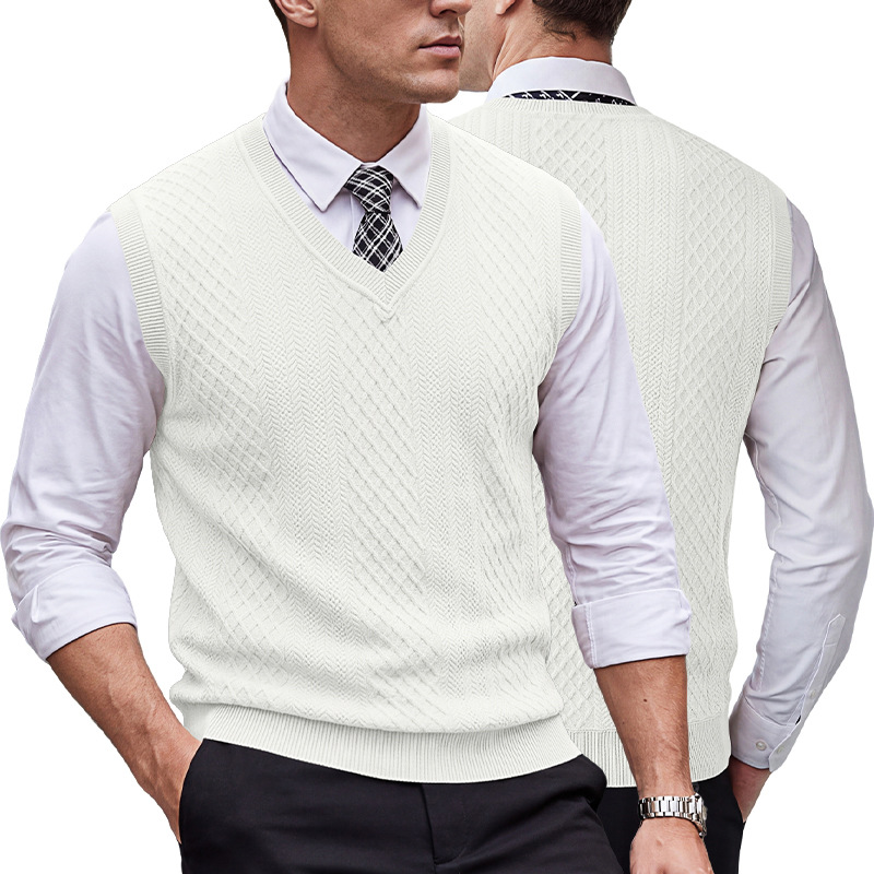 Men's Clothing Tops Tanks Camis Tank Tops Men's Heavyweight V-Neck Vest Textured Jacquard Sleeveless Knit Sweater Vintage Plus Size Casual Vest