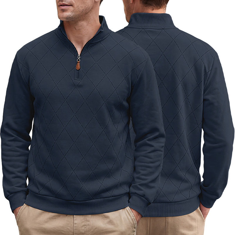 Men's Clothing Tops Sweatshirts Men's American Autumn Winter Semi-Zip Stand-Up Collar Knitwear Diamond Pattern Long Sleeve Pullover Casual Hoodie