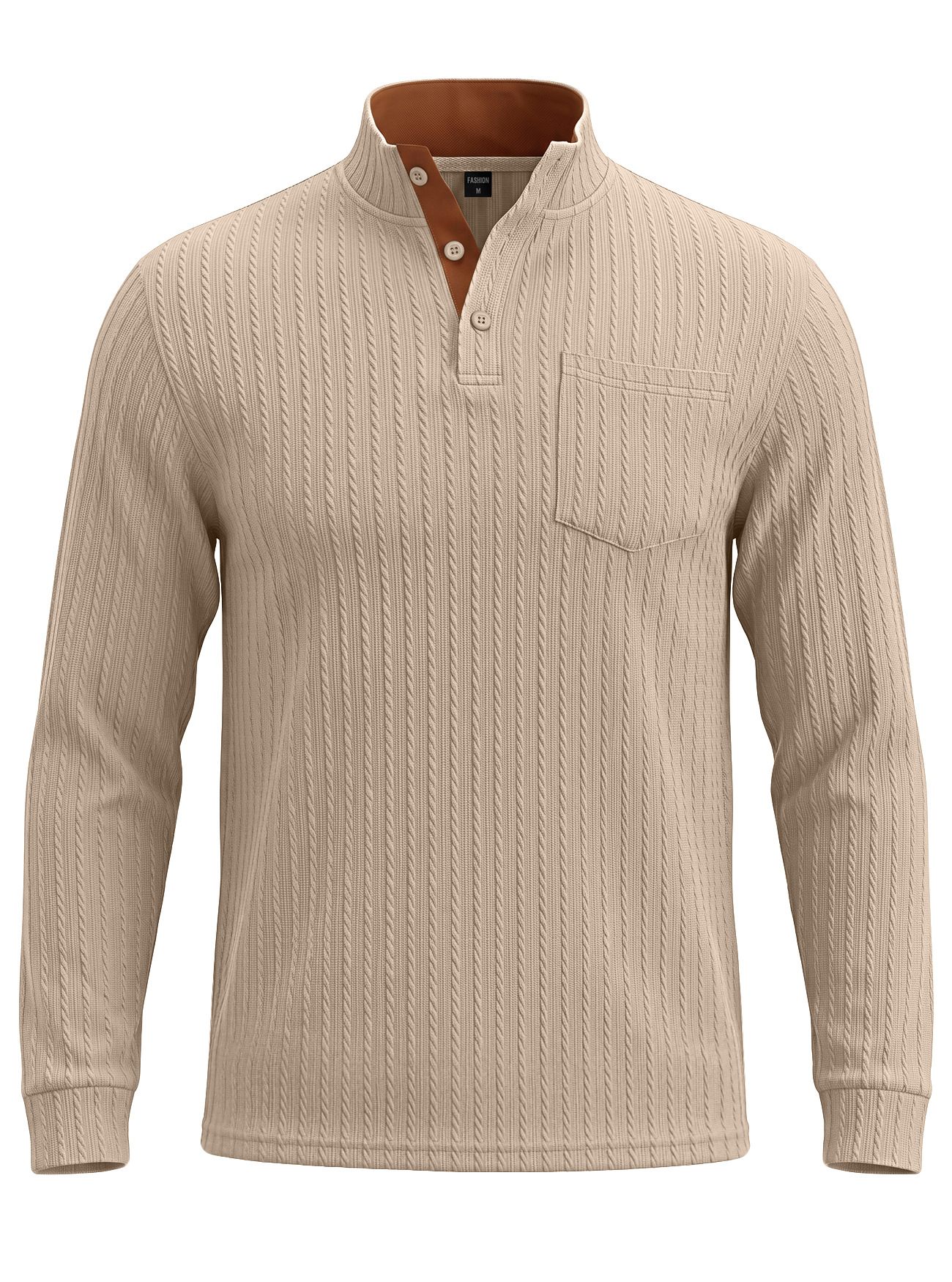 Men's Clothing Tops Sweatshirts Men's American Texture Jacquard Henley Polo Shirt Autumn Winter Chest Pocket Casual Knit Pullover