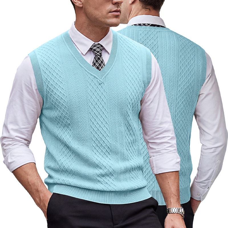 Men's Clothing Tops Tanks Camis Tank Tops Men's Heavyweight V-Neck Vest Textured Jacquard Sleeveless Knit Sweater Vintage Plus Size Casual Vest