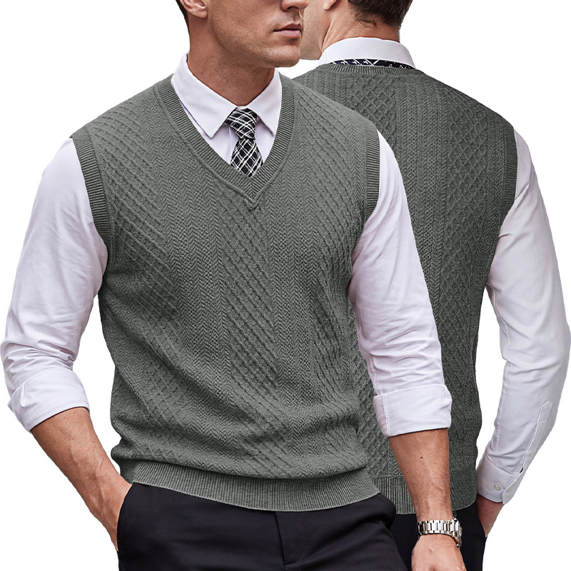 Men's Clothing Tops Tanks Camis Tank Tops Men's Heavyweight V-Neck Vest Textured Jacquard Sleeveless Knit Sweater Vintage Plus Size Casual Vest