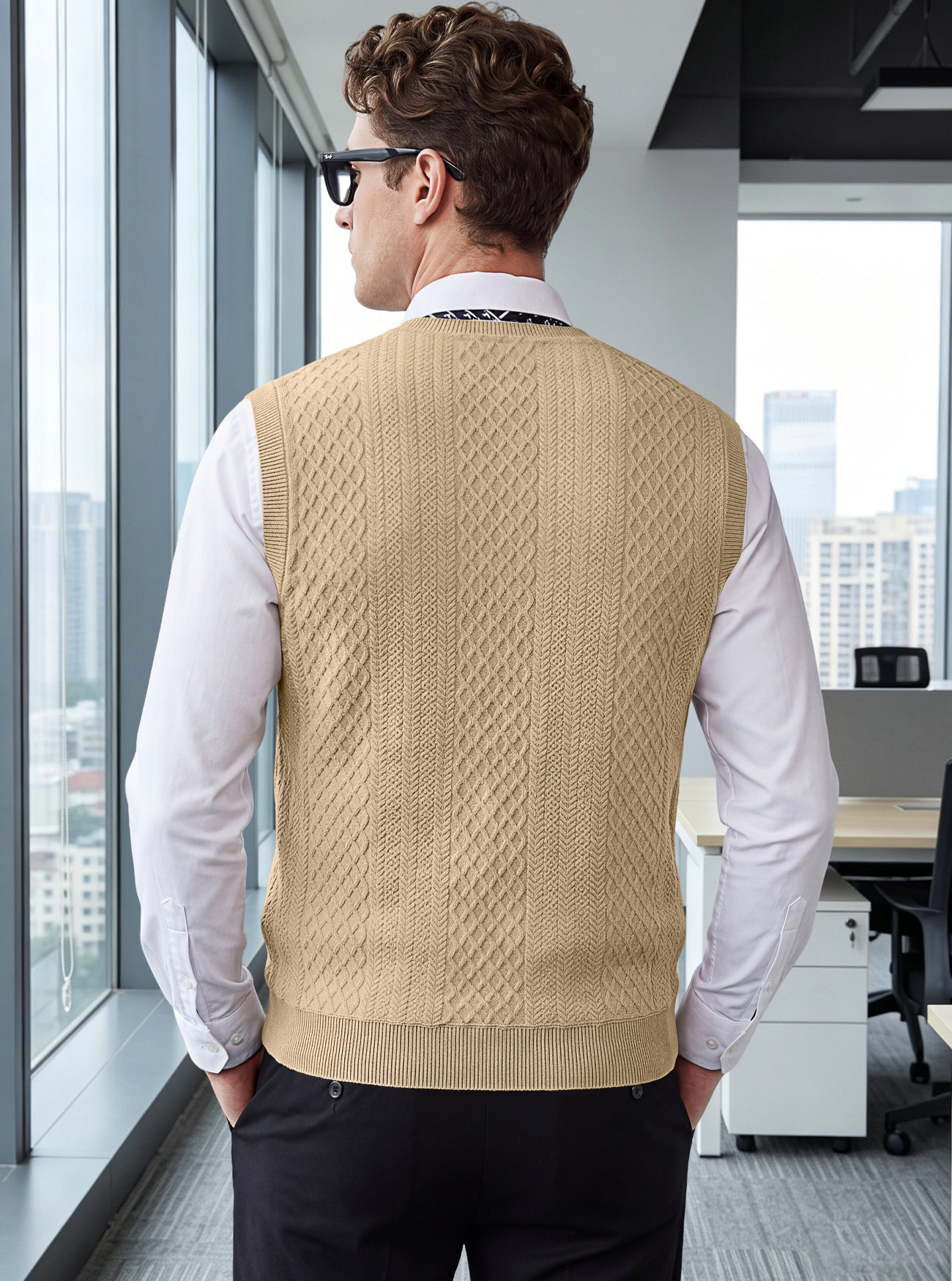 Men's Clothing Tops Tanks Camis Tank Tops Men's Heavyweight V-Neck Vest Textured Jacquard Sleeveless Knit Sweater Vintage Plus Size Casual Vest