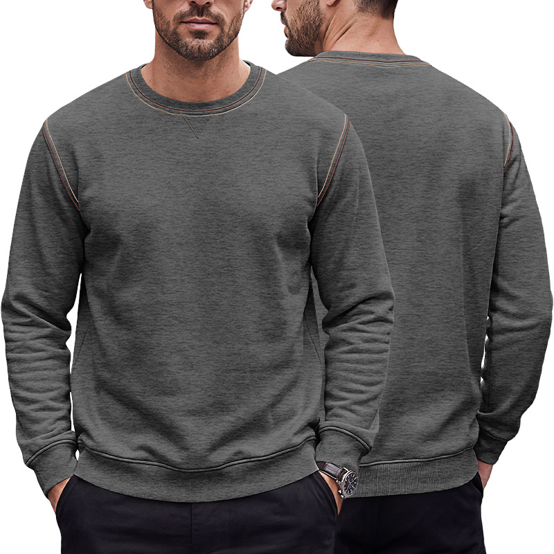 Men's Clothing Tops Sweatshirts Men's Autumn Winter Bright Line Base Shirt Round Neck Ribbed Bottom Swing Top Pulley Cloth Hoodie