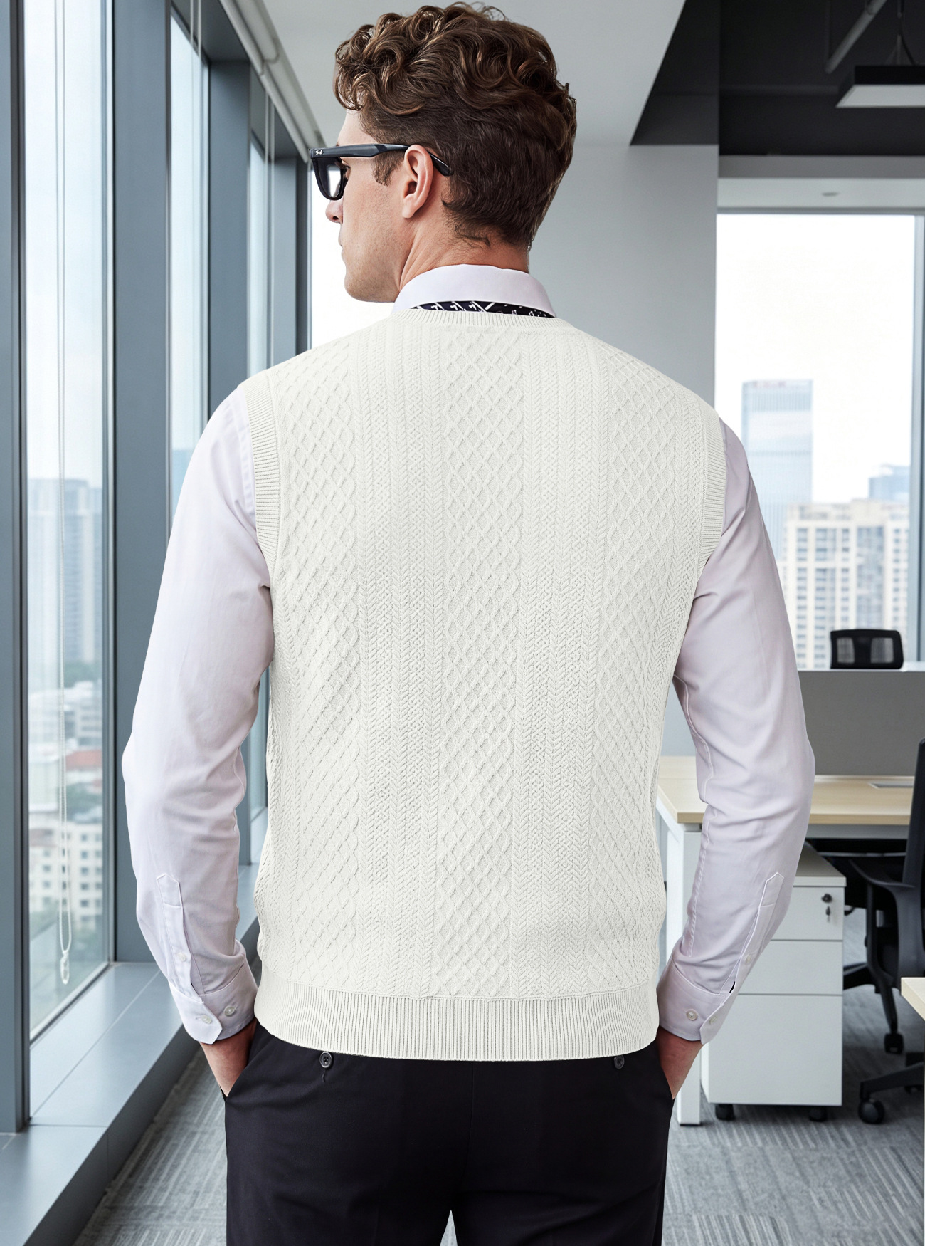 Men's Clothing Tops Tanks Camis Tank Tops Men's Heavyweight V-Neck Vest Textured Jacquard Sleeveless Knit Sweater Vintage Plus Size Casual Vest