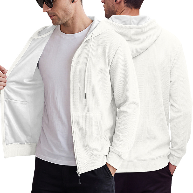 Men's Clothing Tops Sweatshirts Hoodies Men's Jacquard Waffle Pocket Hoodie Pullover Sweatshirt Casual Oversized Athletic Sweatshirt