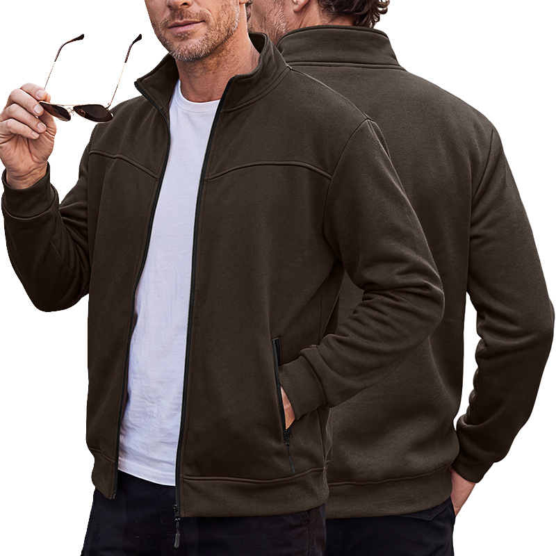 Men's Clothing Tops Jackets Coats Men's Autumn Winter Stand-Up Collar Fleece Lined Jacket with Zipper Side Pockets for Outdoor Casual Long Sleeve Sweater Coat