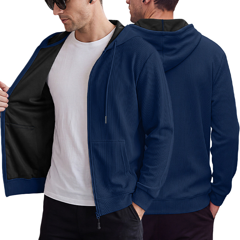 Men's Clothing Tops Sweatshirts Hoodies Men's Jacquard Waffle Pocket Hoodie Pullover Sweatshirt Casual Oversized Athletic Sweatshirt
