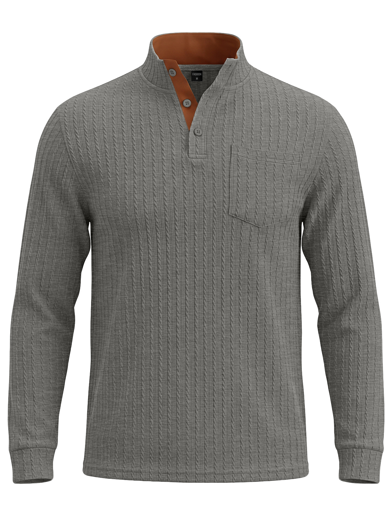 Men's Clothing Tops Sweatshirts Men's American Texture Jacquard Henley Polo Shirt Autumn Winter Chest Pocket Casual Knit Pullover