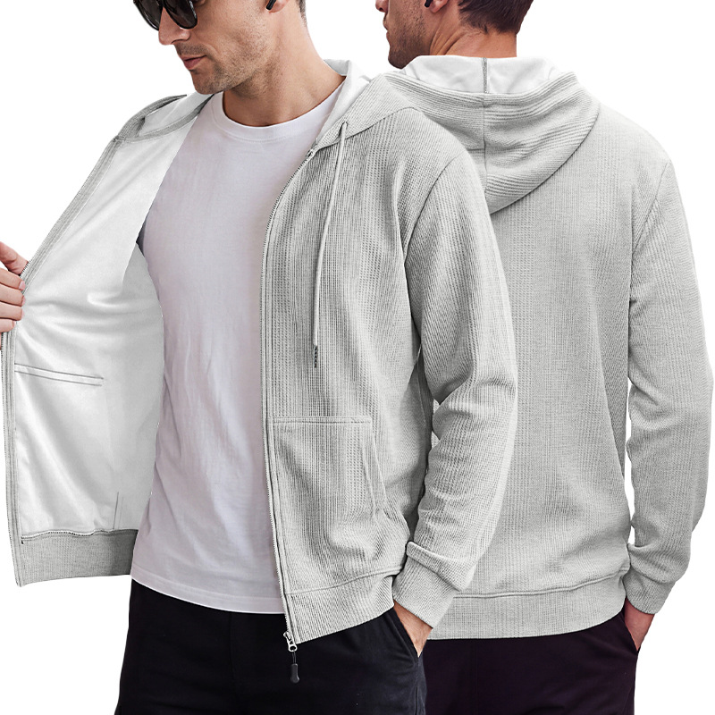 Men's Clothing Tops Sweatshirts Hoodies Men's Jacquard Waffle Pocket Hoodie Pullover Sweatshirt Casual Oversized Athletic Sweatshirt