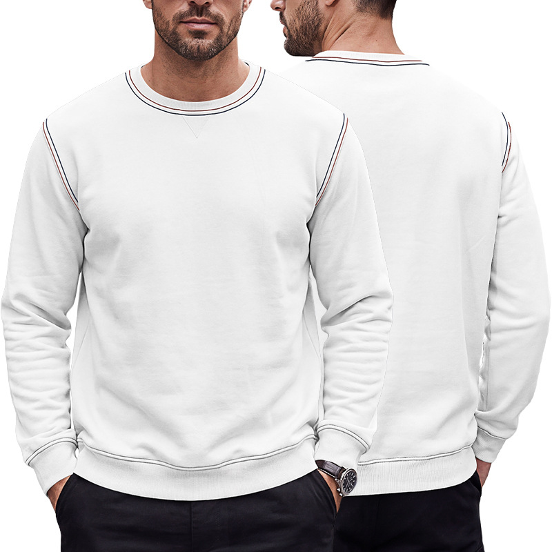 Men's Clothing Tops Sweatshirts Men's Autumn Winter Bright Line Base Shirt Round Neck Ribbed Bottom Swing Top Pulley Cloth Hoodie