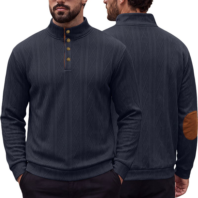 Men's Clothing Tops Sweatshirts Men's American-Style Pullover Sweater Autumn Winter Diamond Jacquard Top with Elbow Pads Loose-Fitting Long-Sleeved Casual Hoodie