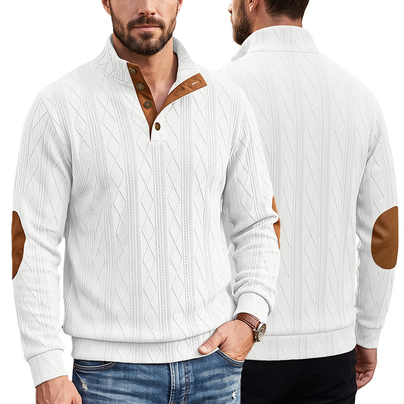 Men's Clothing Tops Sweatshirts Men's American-Style Pullover Sweater Autumn Winter Diamond Jacquard Top with Elbow Pads Loose-Fitting Long-Sleeved Casual Hoodie