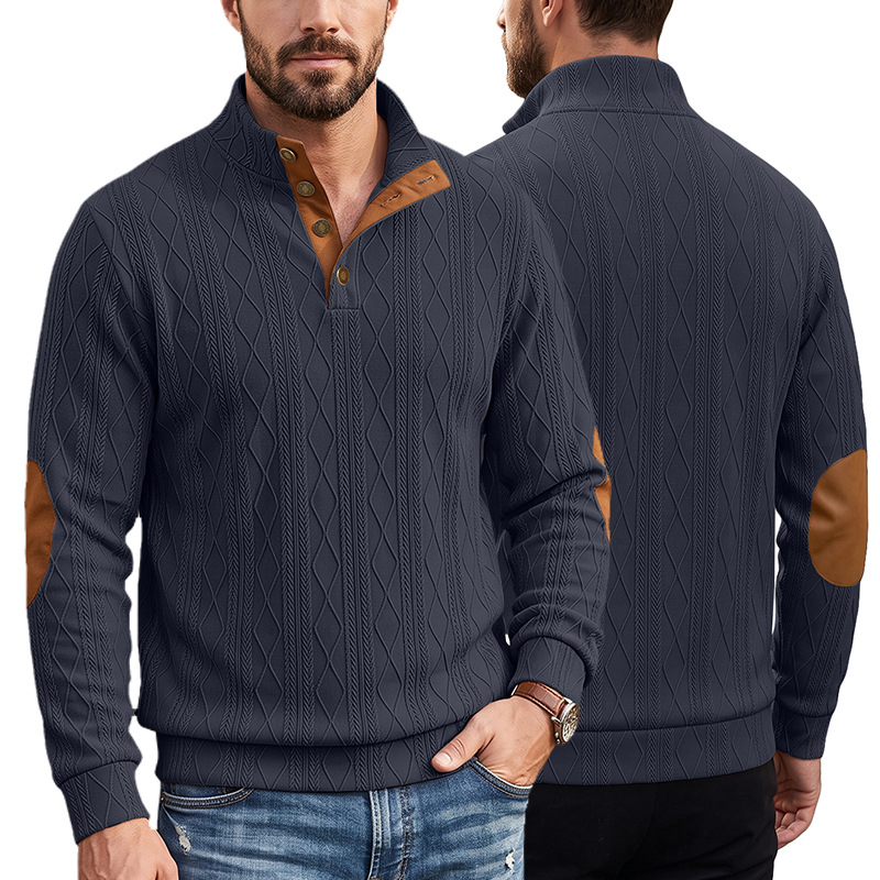 Men's Clothing Tops Sweatshirts Men's American-Style Pullover Sweater Autumn Winter Diamond Jacquard Top with Elbow Pads Loose-Fitting Long-Sleeved Casual Hoodie