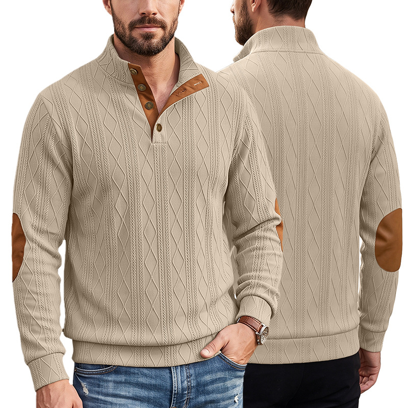 Men's Clothing Tops Sweatshirts Men's American-Style Pullover Sweater Autumn Winter Diamond Jacquard Top with Elbow Pads Loose-Fitting Long-Sleeved Casual Hoodie