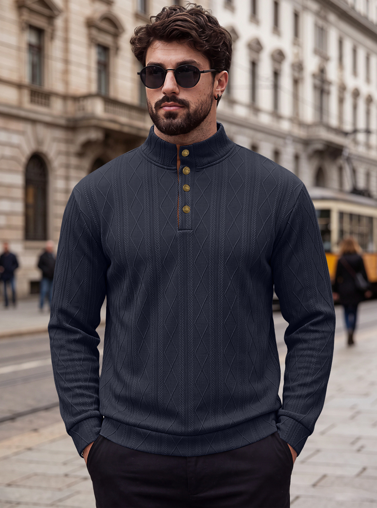 Men's Clothing Tops Sweatshirts Men's American-Style Pullover Sweater Autumn Winter Diamond Jacquard Top with Elbow Pads Loose-Fitting Long-Sleeved Casual Hoodie