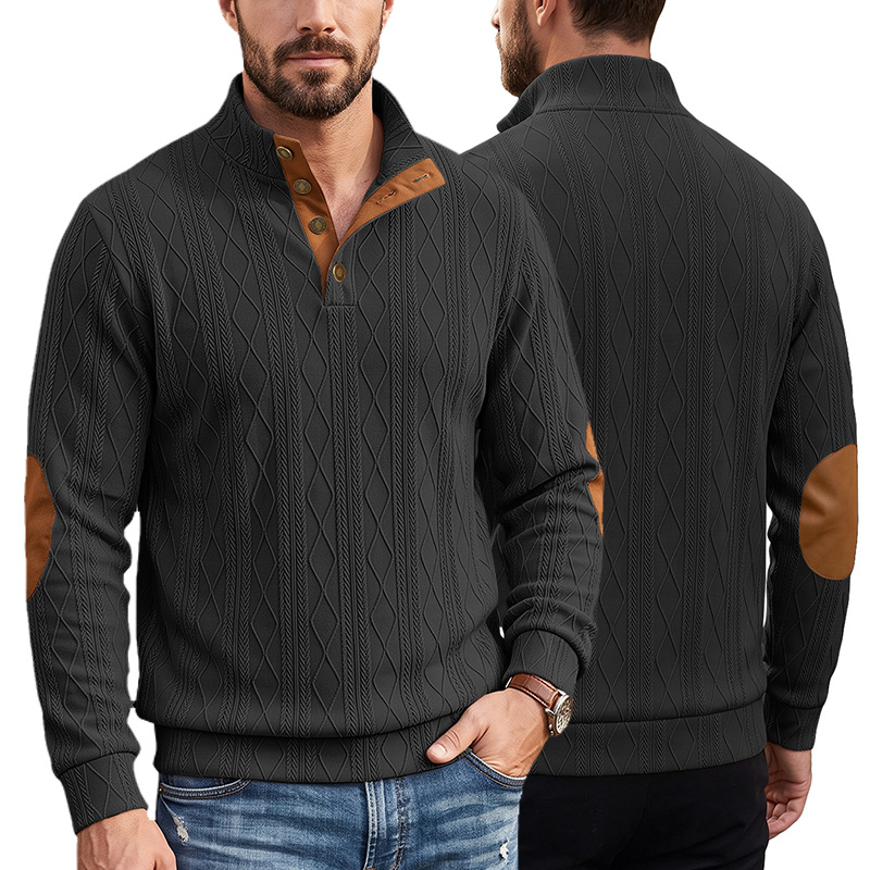 Men's Clothing Tops Sweatshirts Men's American-Style Pullover Sweater Autumn Winter Diamond Jacquard Top with Elbow Pads Loose-Fitting Long-Sleeved Casual Hoodie
