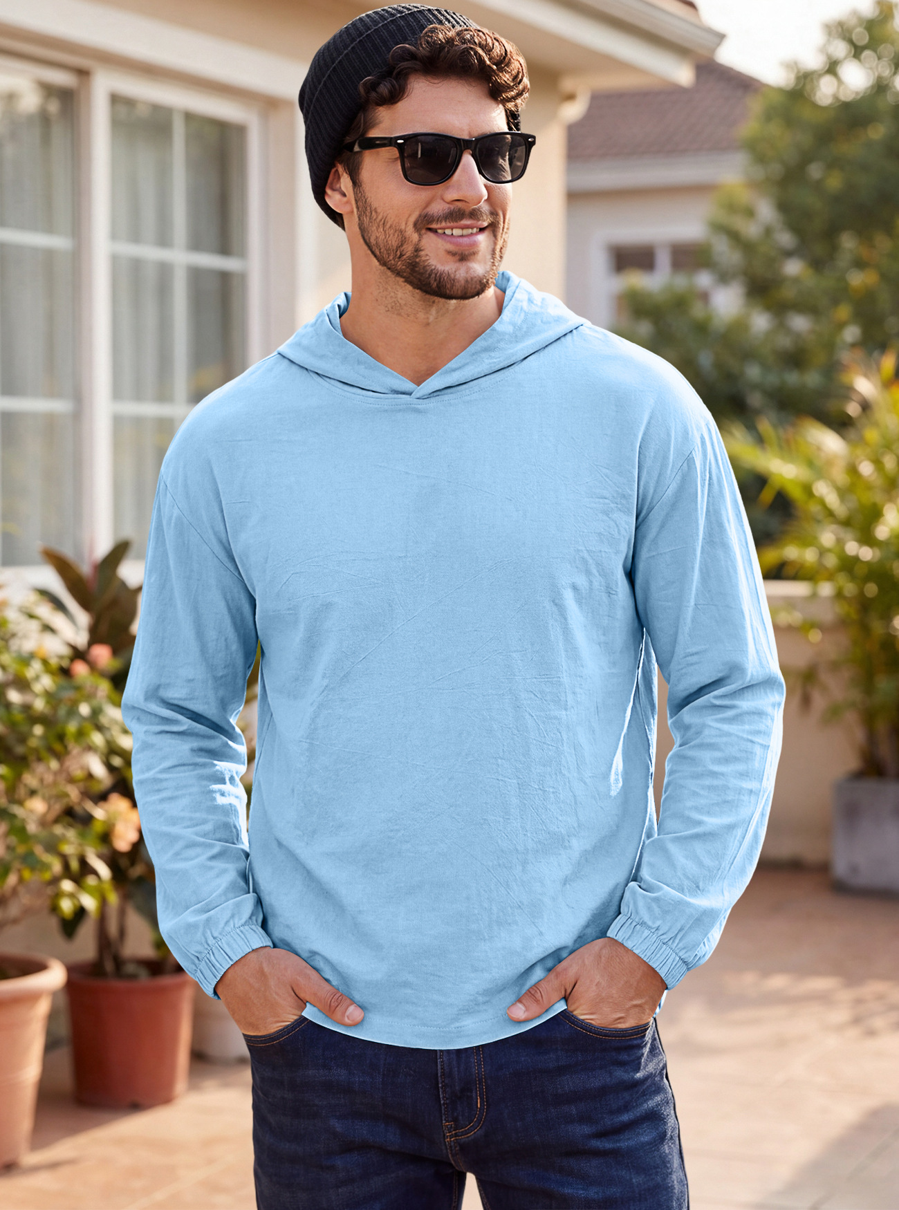 Men's Clothing Tops Men's American-Style Cotton Hooded Top with Cuffed Sleeves Pullover Shirt Outdoor Casual Long-Sleeved Sweatshirts Hoodies