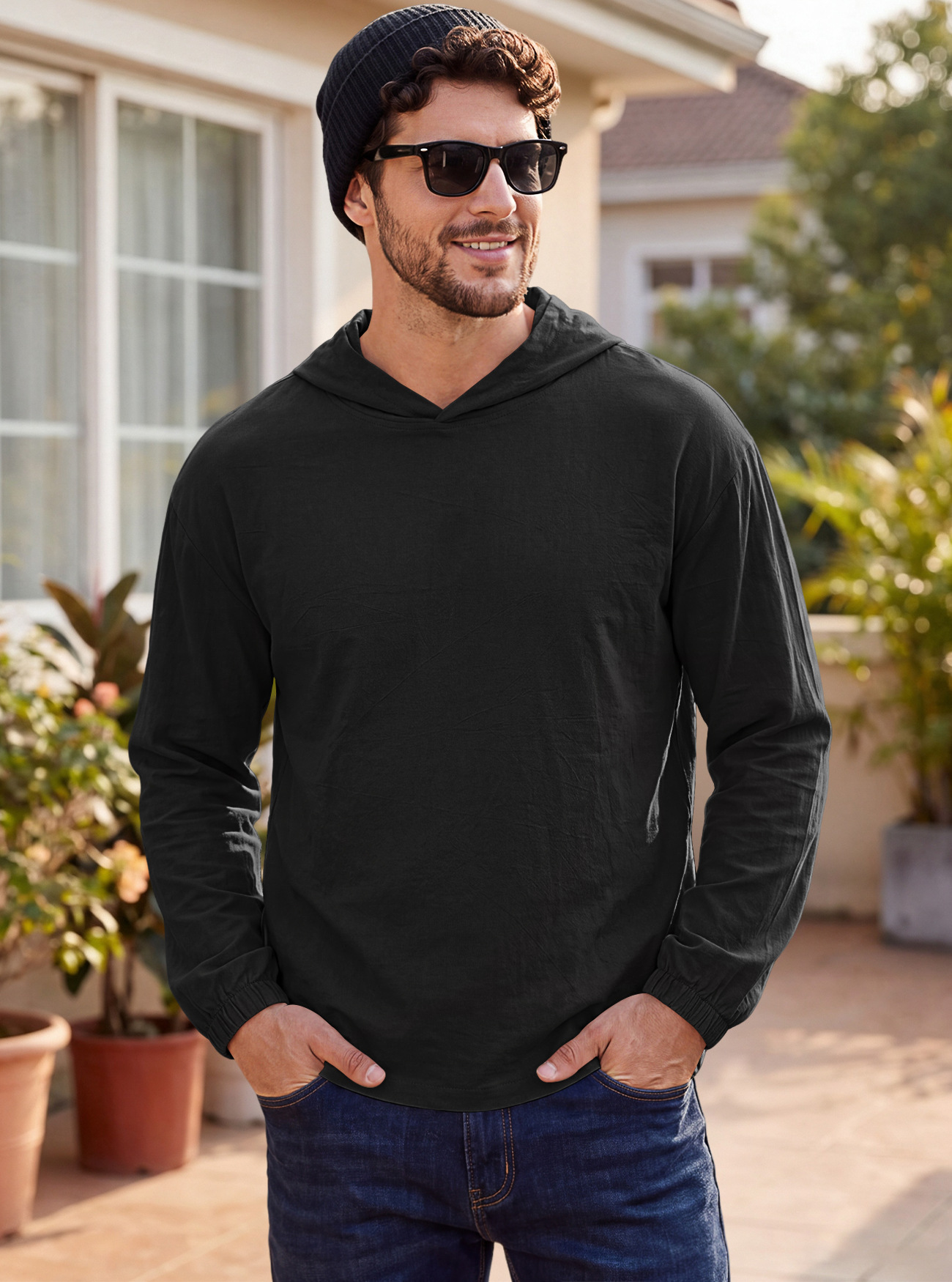 Men's Clothing Tops Men's American-Style Cotton Hooded Top with Cuffed Sleeves Pullover Shirt Outdoor Casual Long-Sleeved Sweatshirts Hoodies