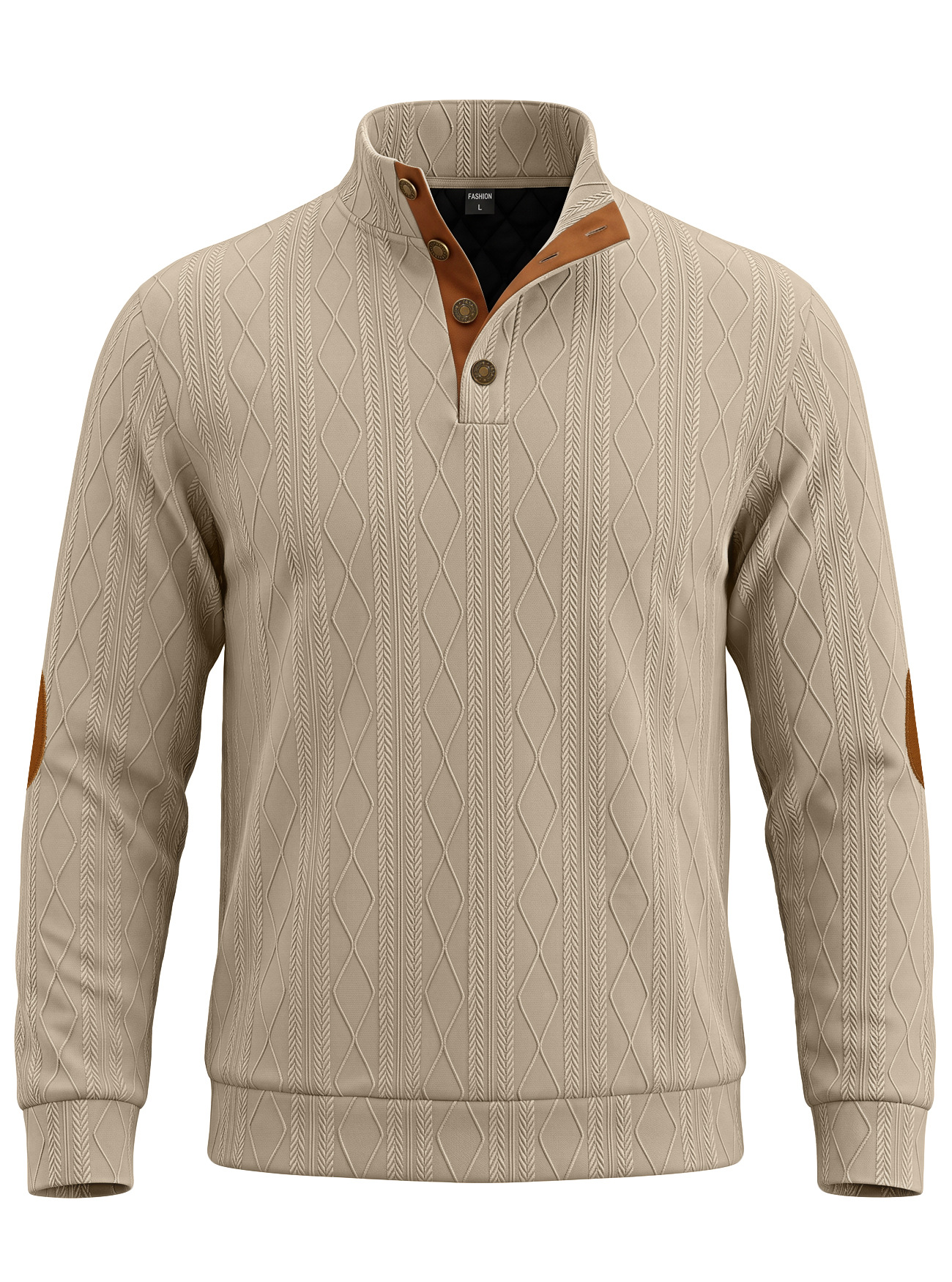 Men's Clothing Tops Sweatshirts Men's American-Style Pullover Sweater Autumn Winter Diamond Jacquard Top with Elbow Pads Loose-Fitting Long-Sleeved Casual Hoodie
