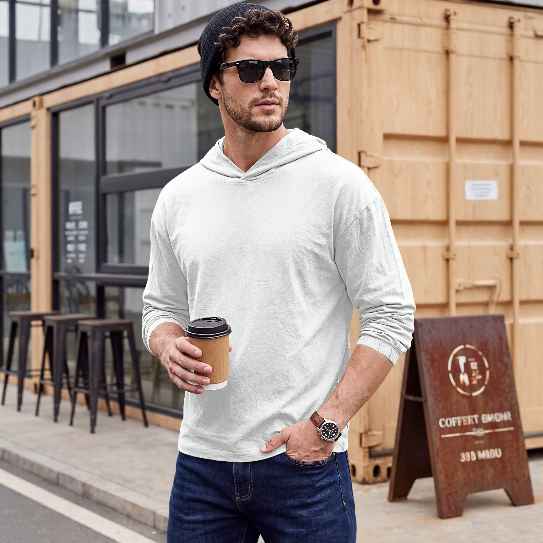Men's Clothing Tops Men's American-Style Cotton Hooded Top with Cuffed Sleeves Pullover Shirt Outdoor Casual Long-Sleeved Sweatshirts Hoodies