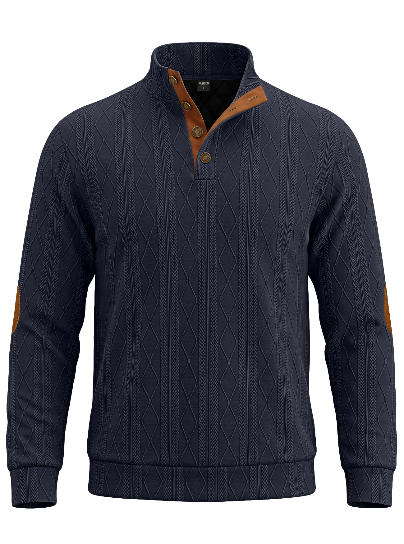 Men's Clothing Tops Sweatshirts Men's American-Style Pullover Sweater Autumn Winter Diamond Jacquard Top with Elbow Pads Loose-Fitting Long-Sleeved Casual Hoodie