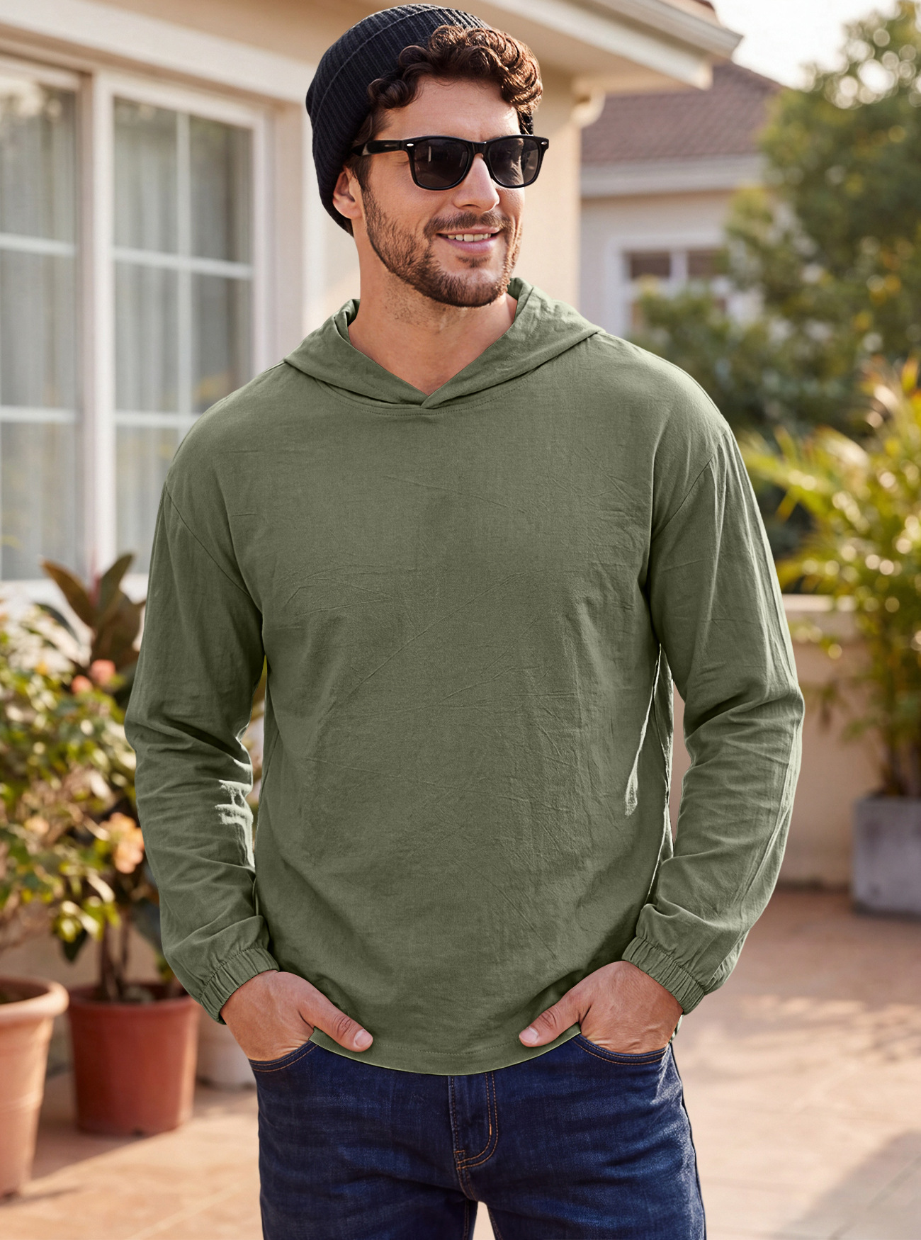 Men's Clothing Tops Men's American-Style Cotton Hooded Top with Cuffed Sleeves Pullover Shirt Outdoor Casual Long-Sleeved Sweatshirts Hoodies