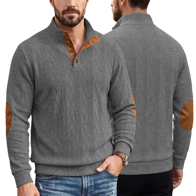 Men's Clothing Tops Sweatshirts Men's American-Style Pullover Sweater Autumn Winter Diamond Jacquard Top with Elbow Pads Loose-Fitting Long-Sleeved Casual Hoodie