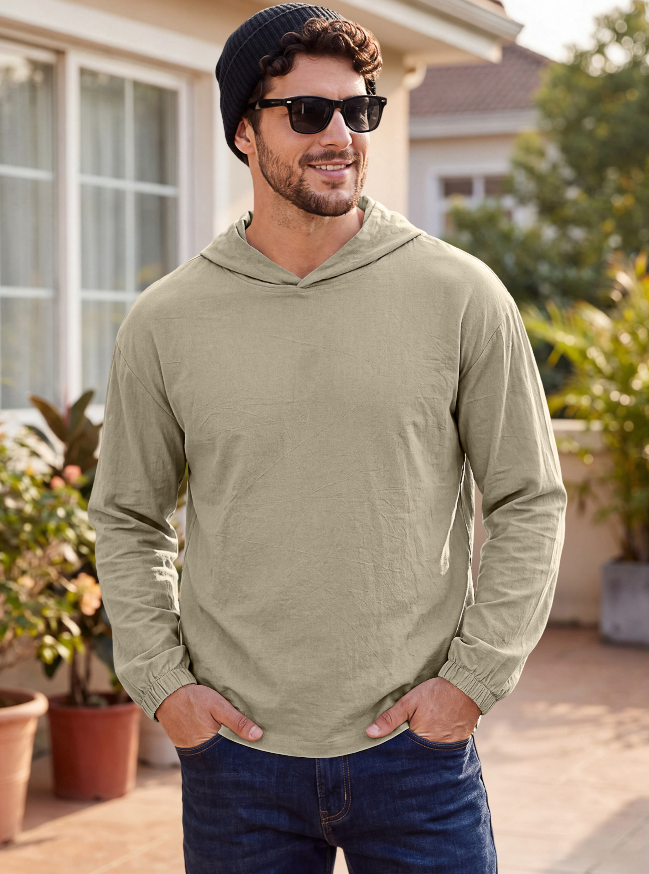 Men's Clothing Tops Men's American-Style Cotton Hooded Top with Cuffed Sleeves Pullover Shirt Outdoor Casual Long-Sleeved Sweatshirts Hoodies