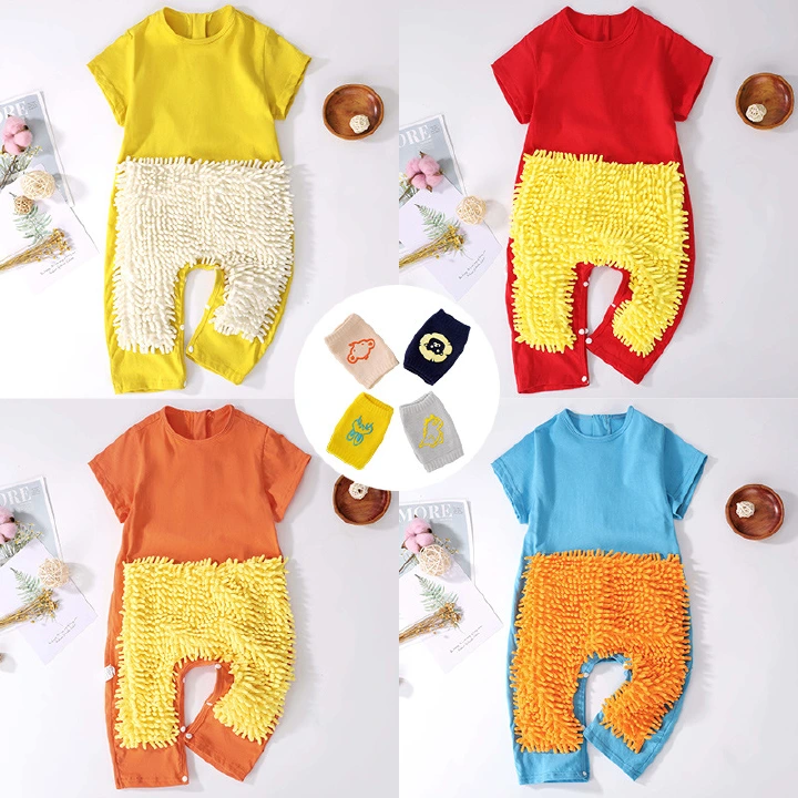 Baby Crawling Guard Suit Knee Elbow Pads Belly Hip Protection Romper Floor Cleaning Mopping Feature Thick Chenille Fluorescent Free Formaldehyde Free Safe Summer for Infant Toddler Unisex