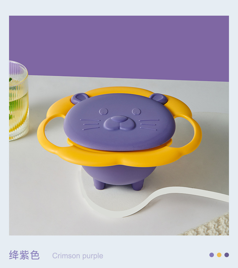 Baby Gyro Bowl 360 Degree Rotation Spill Proof Non-Spill Training Feeding Bowl Food Grade PP BPA Free Detachable Easy Clean Double Handles Anti-Tilt Self-Feeding Weaning Bowl for Toddlers Kids