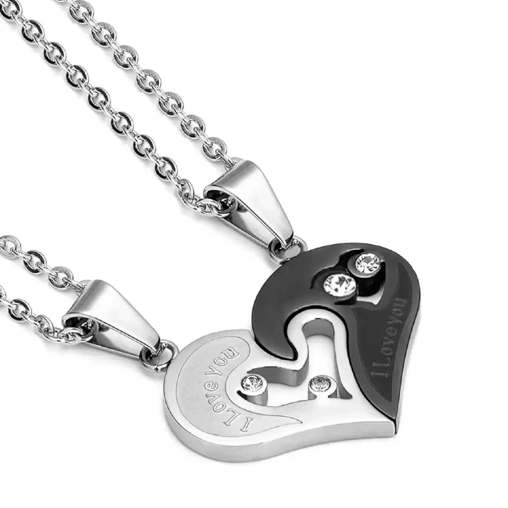 2Pcs/Set Couple Heart Shape I Love You Pendant Necklace Lovers Couples Jewelry Valentine's Gift，Fashion Couple Necklace Jewelry Unisex Lovers Couples Necklaces & Pendants
