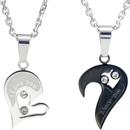 2Pcs/Set Couple Heart Shape I Love You Pendant Necklace Lovers Couples Jewelry Valentine's Gift，Fashion Couple Necklace Jewelry Unisex Lovers Couples Necklaces & Pendants