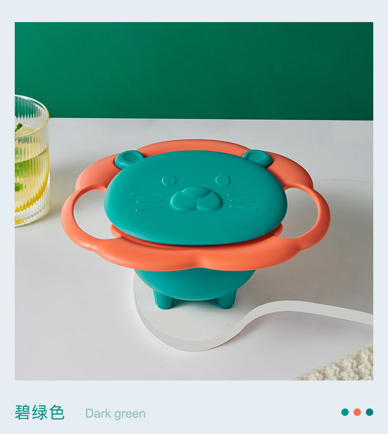 Baby Gyro Bowl 360 Degree Rotation Spill Proof Non-Spill Training Feeding Bowl Food Grade PP BPA Free Detachable Easy Clean Double Handles Anti-Tilt Self-Feeding Weaning Bowl for Toddlers Kids
