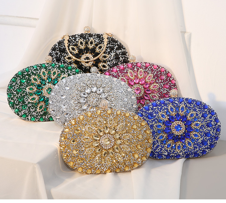 Clutch Bag Alloy Flower Rhinestone Crystal Sparkly Evening Party Handbag for Women Wedding Prom Formal Elegant Luxury Purse Gold Silver Rose Red Green