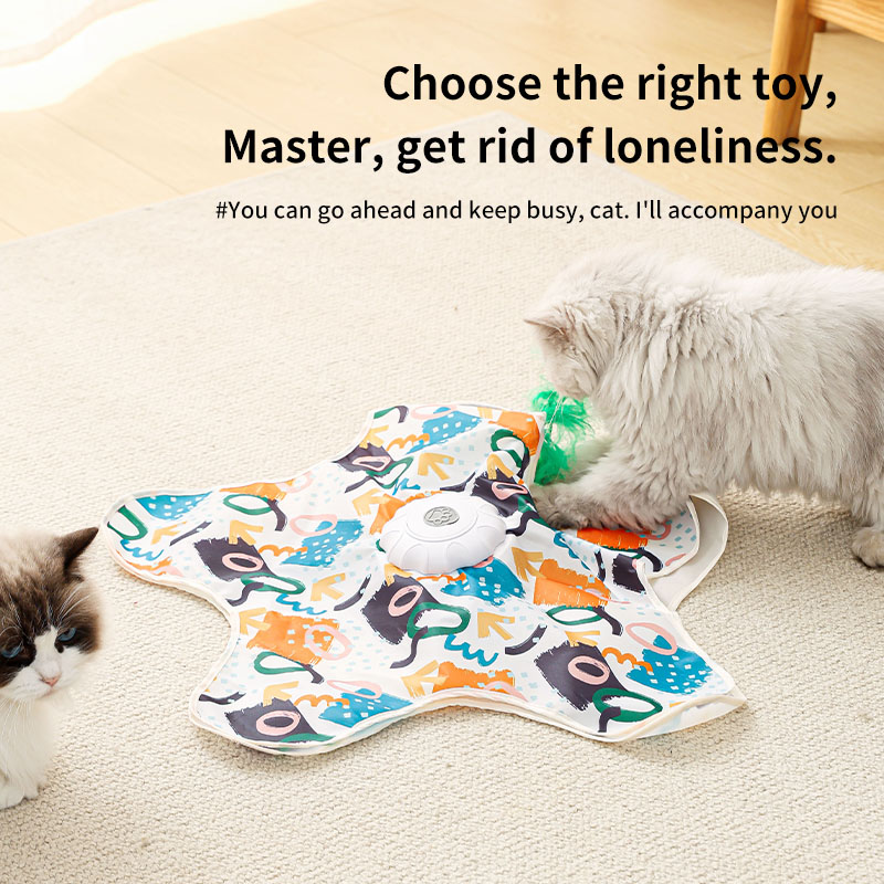 Pet Toy Interactive Cat Toys for Indoor Cats, Electric Smart Hunting Hide and Seek Turbo Motion 360° Rotating Self-play Kitten Toy with Built-in Wand USB Rechargeable
