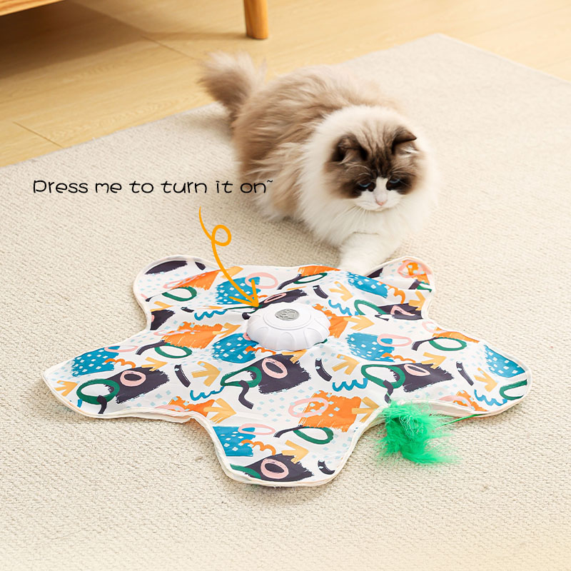 Pet Toy Interactive Cat Toys for Indoor Cats, Electric Smart Hunting Hide and Seek Turbo Motion 360° Rotating Self-play Kitten Toy with Built-in Wand USB Rechargeable