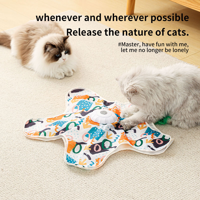 Pet Toy Interactive Cat Toys for Indoor Cats, Electric Smart Hunting Hide and Seek Turbo Motion 360° Rotating Self-play Kitten Toy with Built-in Wand USB Rechargeable