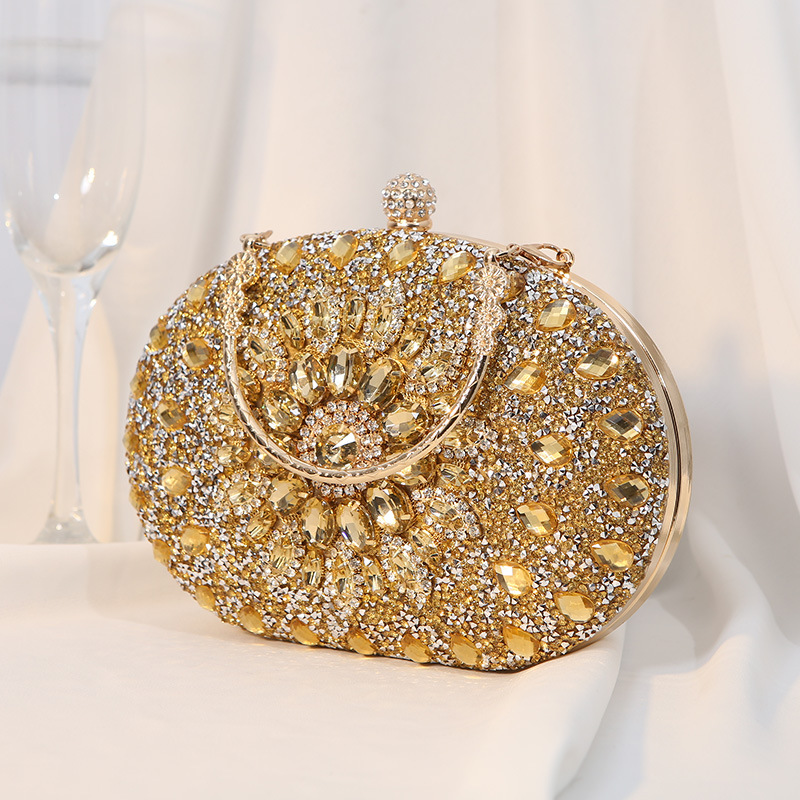 Clutch Bag Alloy Flower Rhinestone Crystal Sparkly Evening Party Handbag for Women Wedding Prom Formal Elegant Luxury Purse Gold Silver Rose Red Green