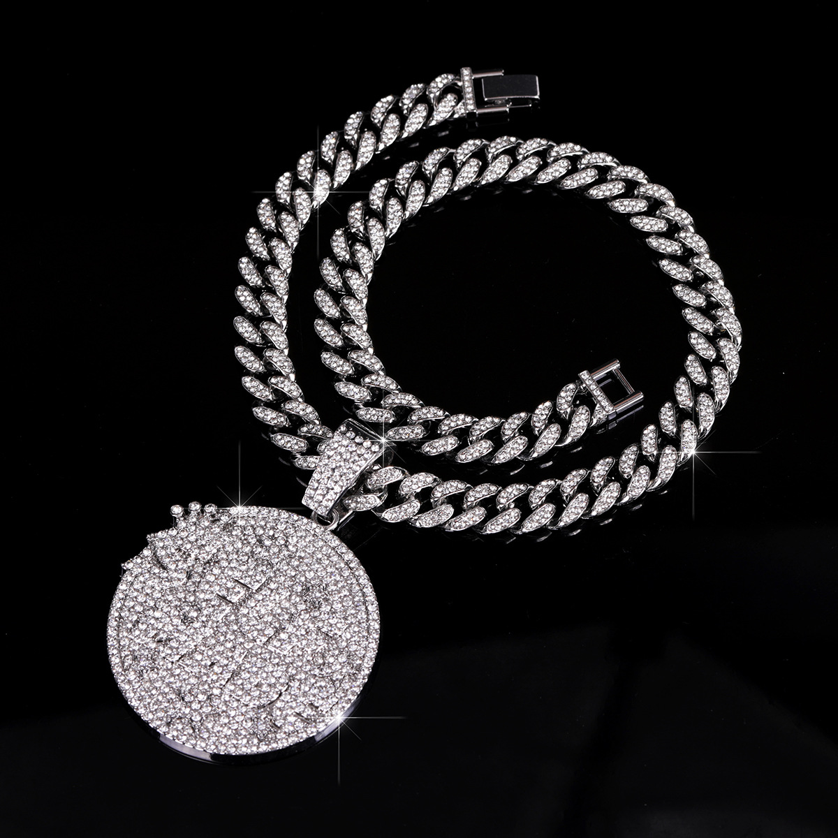 Hip Hop Pendant Necklace for Men, 15MM Iced Out Cuban Link Chain with Self Made Letter Charm, Bling Bling Bubble Statement Jewelry, Rapper Streetwear Accessories, Birthday Christmas Gift for Him