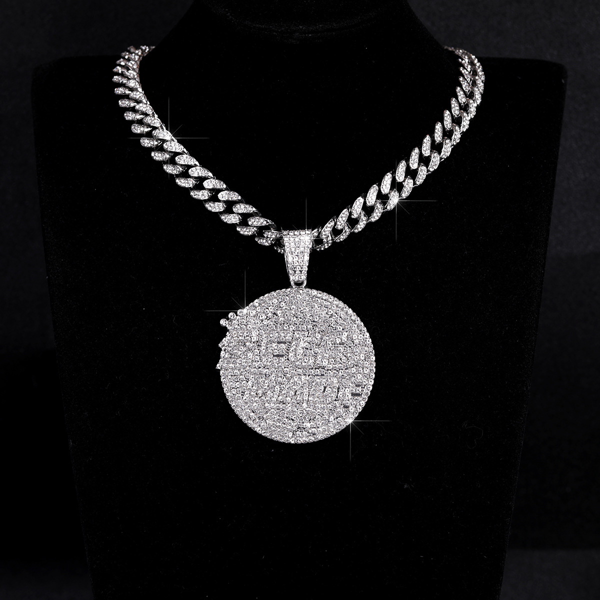 Hip Hop Pendant Necklace for Men, 15MM Iced Out Cuban Link Chain with Self Made Letter Charm, Bling Bling Bubble Statement Jewelry, Rapper Streetwear Accessories, Birthday Christmas Gift for Him