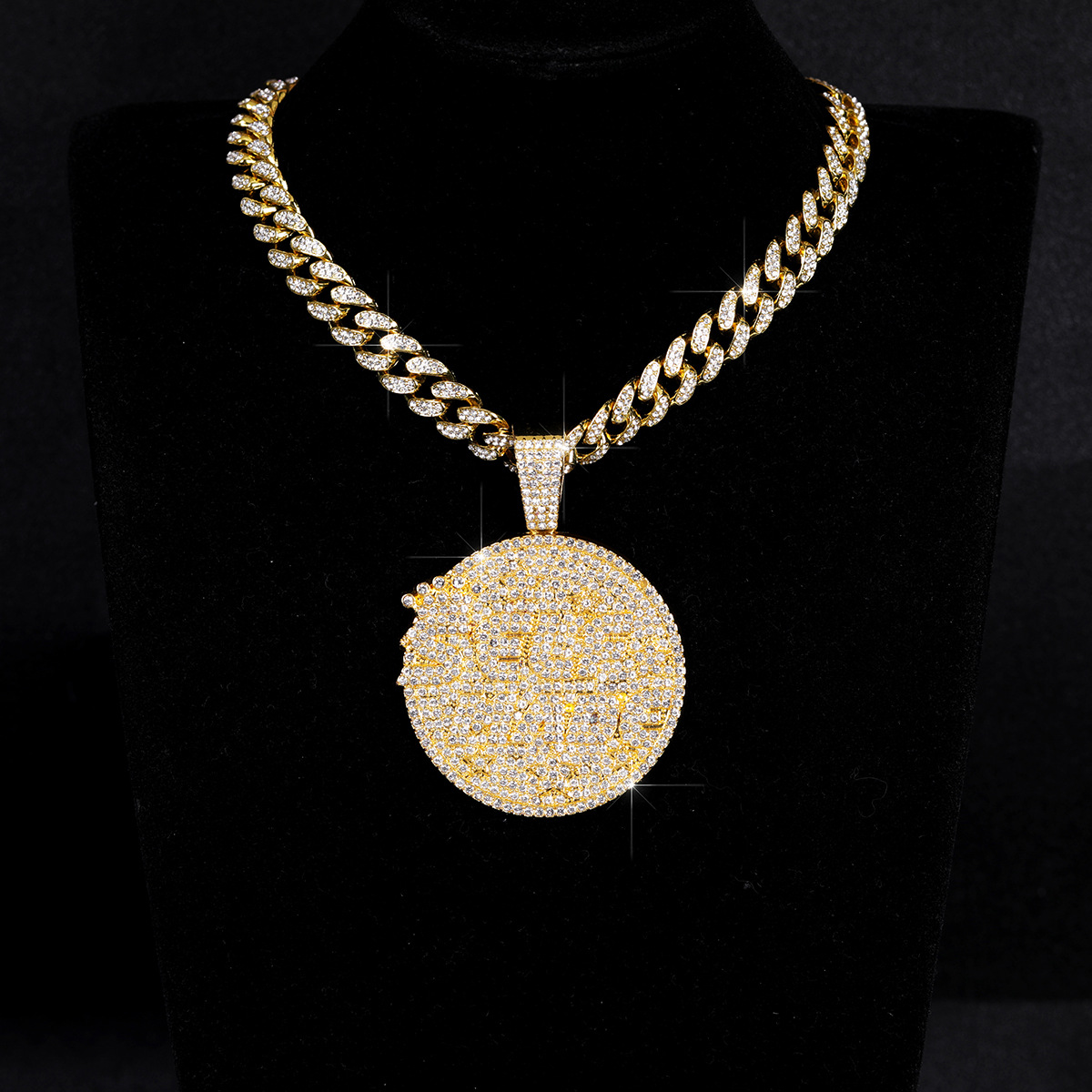 Hip Hop Pendant Necklace for Men, 15MM Iced Out Cuban Link Chain with Self Made Letter Charm, Bling Bling Bubble Statement Jewelry, Rapper Streetwear Accessories, Birthday Christmas Gift for Him