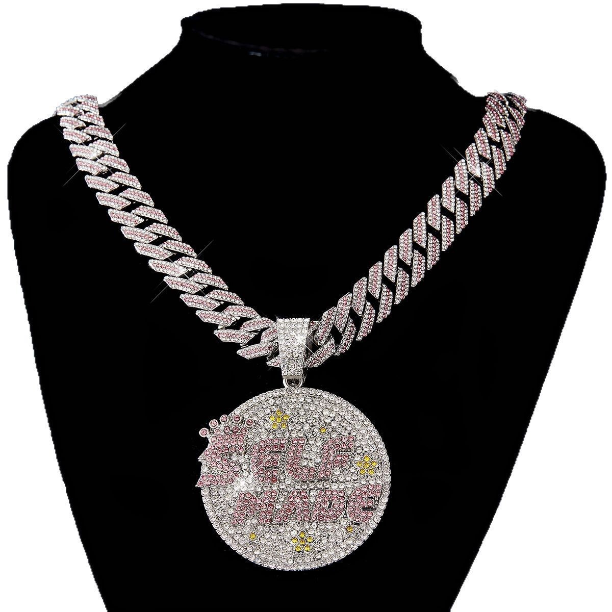 Hip Hop Pendant Necklace for Men, 15MM Iced Out Cuban Link Chain with Self Made Letter Charm, Bling Bling Bubble Statement Jewelry, Rapper Streetwear Accessories, Birthday Christmas Gift for Him