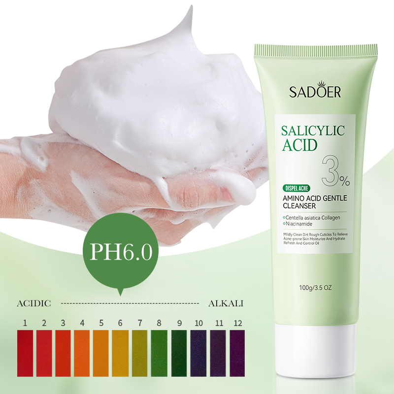 Face Cleanser Salicylic Acid 3%Amino Acid Acne Removal Face Cleanser,Oil Control Deep Cleaning Shrink Pores Eliminates Acne,Gentle Exfoliating Moisturizing Repair Skin Barrier,For Oily Acne-Prone Skin